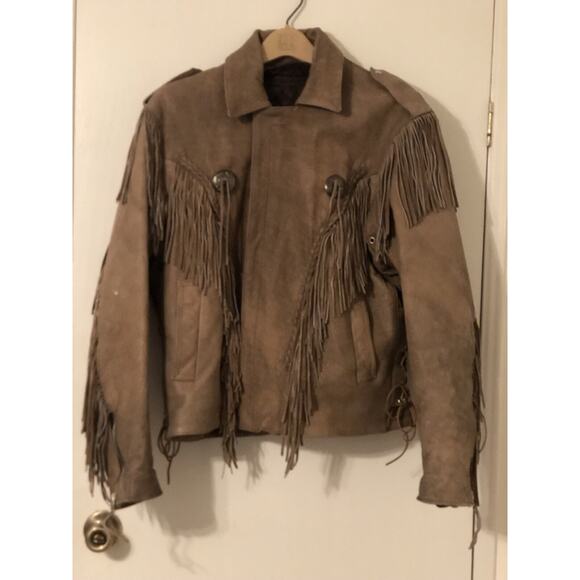UNIK Womens Size 44 Brown Suede Leather Fringe Tassled Motorcycle Jacket - Picture 1 of 13